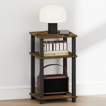 Furinno JUST Night Stnad, 3-Tier Nightstand Open Shelf, Toolless Assembly Bedside Table, End Table, Side Table, with Square Tube, for Living Room, Bedroom, Amber Pine - color: Amber Pine/Black, size: 3-Tier, Square Tubes