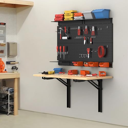 TORACK Heavy Duty Wall Mounted Folding Workbench, Space-Saving Collapsible Wall Table/Desk for Garage Workshop, Holds Up to 550 lbs(Board Size: 32 x 18 in) - size: 32x18 inch