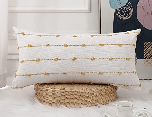 NUYECY Boho Long Lumbar Pillow Covers 14 x 22 Yellow,Classic Striped Pattern Cotton Decorative Long Lumbar Pillow Cover Case for Sofa Couch Bed Livingroom Farmhouse,Modern Accent - color: Yellow, size: 22" x 14" (Pack of 1)