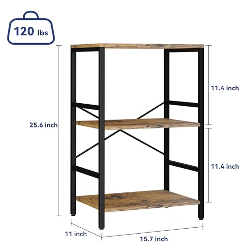 Whitmor 3 Tier Bookshelf - Small Book Shelf Industrial Bookcase, Metal Book Case Book Storage Organizer for CD/Movie/Book, Bookshelves for Bedroom Office Living Room Berry Brown