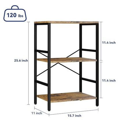 Whitmor 3 Tier Bookshelf - Small Book Shelf Industrial Bookcase, Metal Book Case Book Storage Organizer for CD/Movie/Book, Bookshelves for Bedroom Office Living Room Berry Brown
