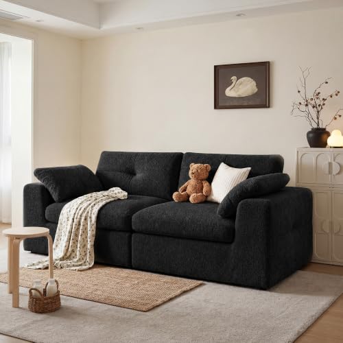 Homkdom 80.5" Loveseat Sofa, Modular Sectional Sofa, Comfy Cloud Couch Sectional Sofa Chenille Fabric Deep Seat Sofa for Small Living Room, Apartment, Studio, Office, Black - color: Black, size: Loveseat