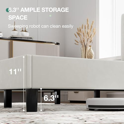 Novilla Full Size Bed Frame with Headboard, Full Bed Frame with Wooden Slats Support, Velvet Upholstered Headboard, No Box Spring Needed, Heavy Duty Feet, Easy Assembly, White Velvet - color: White Velvet, size: Full