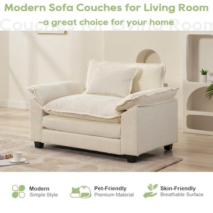 53" Modular Sectional Sofa, Comfy Single Sofa Deep Cloud Couch | Couches for Living Room, Modular Couch, Deep and Wide Seat, Chenille Sofa Sleeper with Throw Pillows, Beige White - color: Beige White, size: 53 Inch