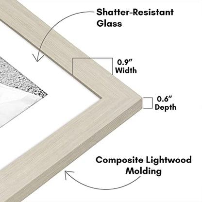 Americanflat Set of 7 Picture Frames with Shatter-Resistant Glass - Gallery Wall Frame Set with One 11x14, Two 8x10 and Four 5x7 Frames - Signature Collection - Light Wood | Includes one 11x14, two 8x10 and four 5x7, shatter-resistant glass, hanging hardw