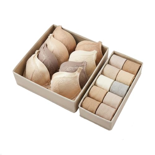 Underwear Drawer Organizer, 2 Pack, Khaki | Foldable Fabric Storage Bins, For Dresser & Closet, Sock and Bra Dividers, 2 Sizes, Bedroom Organization - color: khaki