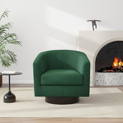Swivel Barrel Accent Chair, Comfy Reading Armchair, Dark Green, Set of 1 | Club Chairs for Adults, Low-Back Design, Modern Round Style, Solid Wood Frame & Metal Swivel Base, For Living Room & Bedroom - color: Dark Green