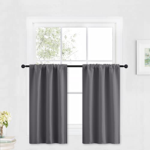 RYB HOME Kitchen Blackout Curtains Over Sink 36 inch Length, Rod Pocket | Summer Light UV Blocking,, Energy Efficient, Cabinet Shelf Cupboard Blinds Shades Window Coverings, W29 x L36, Grey, 2 Panels - color: Grey, size: 29"W x 36"L (Pack of 2)
