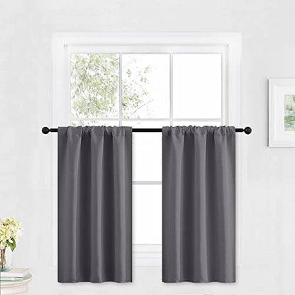 RYB HOME Kitchen Blackout Curtains Over Sink 36 inch Length, Rod Pocket | Summer Light UV Blocking,, Energy Efficient, Cabinet Shelf Cupboard Blinds Shades Window Coverings, W29 x L36, Grey, 2 Panels - color: Grey, size: 29"W x 36"L (Pack of 2)