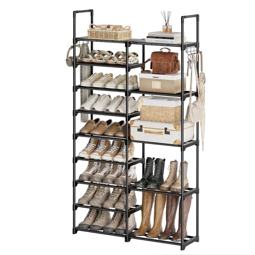 WOWLIVE 9 Tier 2-Column Shoe Rack, 30-35 Pairs Stackable Black | Compact 33.75in Long Fits Narrow Spaces, Removable Layers for Boots Heels, Split Design for Flexible Layout - color: Black, size: 2 Row 9 Tier