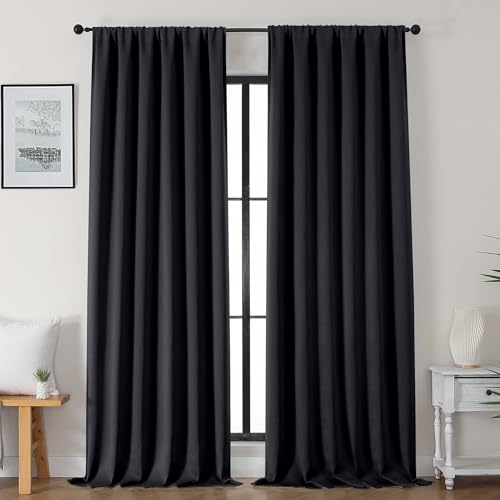Gwine Black Blackout Curtains for Bedroom 96 Inch Length, Room Darkening Energy Saving Black Out Curtains for Living Room, Window Treatment Drapes with Rod Pocket, Each 50" Wx96 L, 2PC - color: Black, size: 50"W x 96"L (Pack of 2)