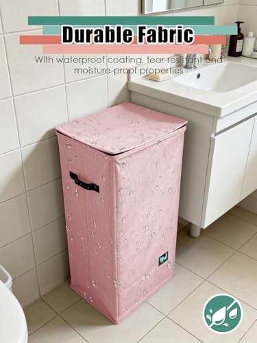 WTREE Laundry Hamper with Lid, Reinforced Sturdy Clothes Hamper with Anti-Puncture Base, Large Collapsible Laundry Basket with Removable Liner Bag, Tall Dirty Clothes Bin for Family, 100L Pink - color: Pink