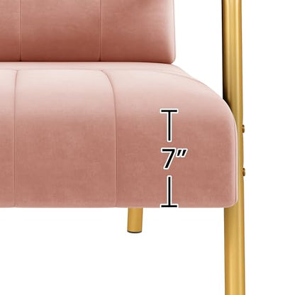 Yaheetech 30" Velvet Sofa Chair Accent Sofa with Gold Metal Leg, Pink | Velvet Small Sofa Chair Mini Couch with Gold-Tone Metal Arms and Legs for Living Room, Home Office, Bedroom - color: Pink, size: 30" W