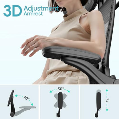 Ergonomic Office Chair, Home Office Desk Chairs with Adjustable Lumbar | Allion Ergonomic Mesh Computer Gaming Chairs with 3D Headrest, Flip-up Arms, Big Tall Reclining chair for Men Women, Black - color: Black