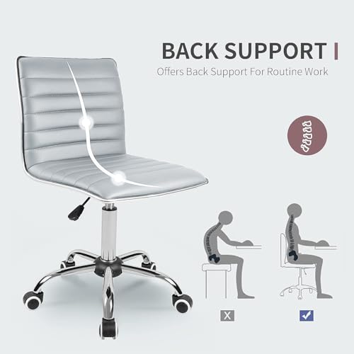 JUMMICO Armless Vanity Office Chair with Wheels, Small Cute Makeup Desk Chair Ribbed Leather Swivel Computer Task Chair (Light Gray) - color: Light Gray