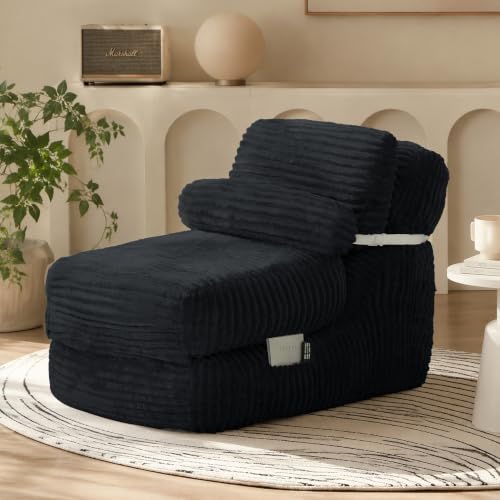 XVD 82" Extra Long Folding Sofa Bed with Pillow, Convertible Sleeper Chair, 2 in 1 Folding Chair Bed with Side Pocket Thick Corduroy Convertible Couch Bed for Office, Guest Room, Dorm, Apts Black - color: Black