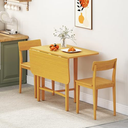 GOFLAME Square Drop Leaf Dining Table for 2-4 People, Folding Kitchen Table with Solid Rubber Wood Legs, Farmhouse Extendable Table for Dining Room, Living Room, Small Space, Natural - color: Natural