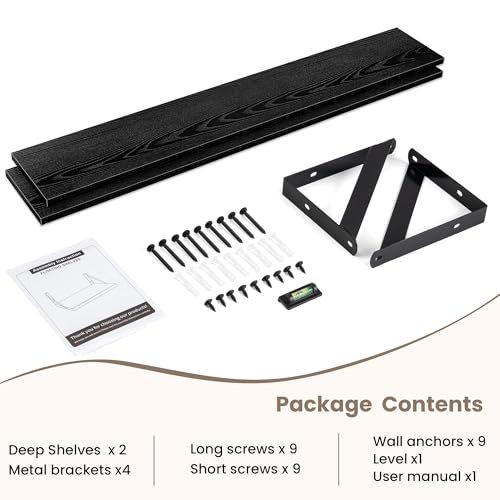 Dreamland Wall Mounted Floating Shelves Set of 2, 48x8, Black | Engineered Wood, Visible Bracket, Large Storage, Hold Up to 70lbs, Living Room, Bathroom, Bedroom, Kitchen - color: Black, size: 48"W x 8"D