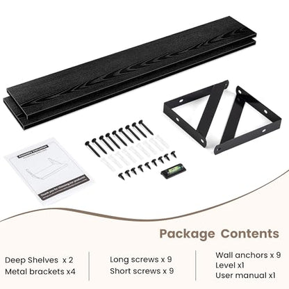 Dreamland Wall Mounted Floating Shelves Set of 2, 48x8, Black | Engineered Wood, Visible Bracket, Large Storage, Hold Up to 70lbs, Living Room, Bathroom, Bedroom, Kitchen - color: Black, size: 48"W x 8"D