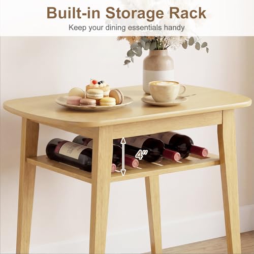 Giantex Dining Table Set for 2, Space Saving Kitchen Table and Chairs Set w/Rubber Wood Frame, Storage Rack, Padded Seats & Backrests, Dinette Set for Small Space, Apartment, Dining Room, Natural - color: Natural