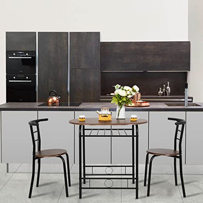 VINGLI 3 Piece Dining Set,Small Kitchen Table Set for 2,Breakfast Table Set for 2,Kitchen Wooden Table and 2 Chairs for Small Space/Dining Room/Apartment,Metal Frame,Wine Rack,Black&Walnut - color: Walnut