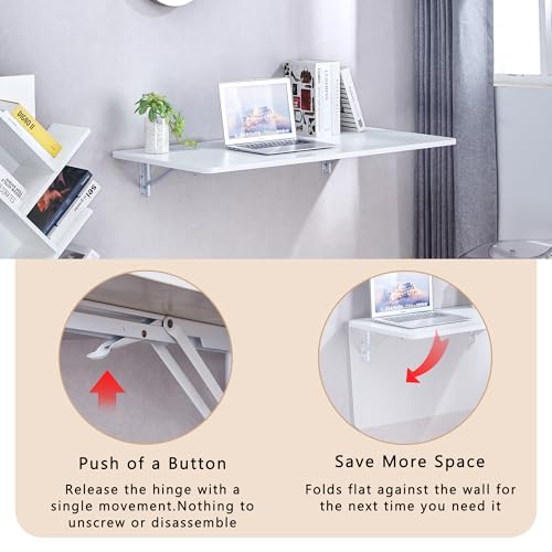 Modern Wall-Mounted Folding Table, Solid Wood, White and Natural Oak, 45x22 Inches, Collapsible Space-Saving Design for Home Office, Laundry Room (White Wodd) - color: White Wodd