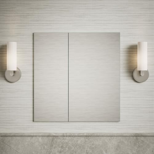 Kohler 55063-NA Embark Slim Medicine Cabinet Mirror, Adjustable Shelves with Mirrored Doors, 25 in. W x 26 in. H - size: 25 in. x 26 in., style: Flat Edge