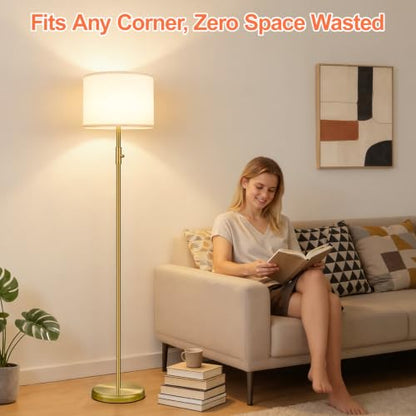 Floor Lamp Simple Design with Shade, Small Tall Lamps for Living Room Bedroom Office Dining Room Kitchen-Brass - color: Brass-Linen Shade