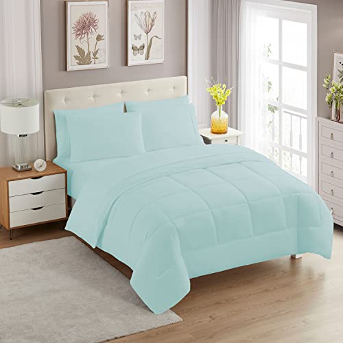 King Size Comforter Set with Sheets - 7-Piece Bedding Collection - 1 Comforter, 1 Fitted Sheet, 1 Flat, 4 Pillowcases - Deep Pocket - Soft & Breathable Premium Quality - Ideal for All Seasons, Aqua - color: Aqua, size: King