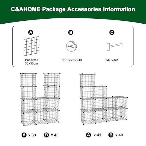 C&AHOME Wire Cube Storage, 12 - Cube Organizer Metal C Grids, Silver Gray | Modular Shelves Units Storage Bins Shelving Bookshelf Shelf Cabinet - color: Silver Gray