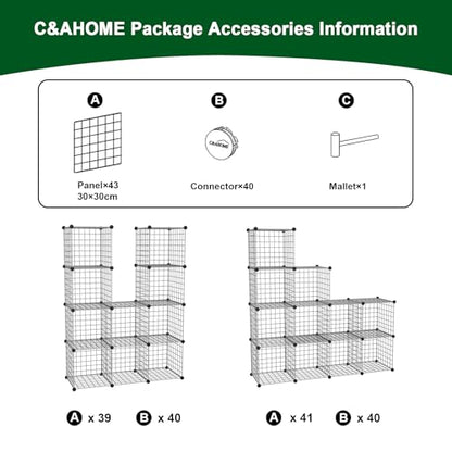 C&AHOME Wire Cube Storage, 12 - Cube Organizer Metal C Grids, Silver Gray | Modular Shelves Units Storage Bins Shelving Bookshelf Shelf Cabinet - color: Silver Gray