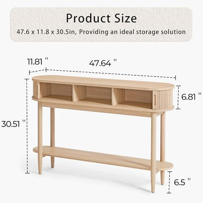 LINSY Fluted Console Table with Storage and Shelves, Light Wood | Entryway Table, Wood Entrance, Behind Couch Sofa Table, Foyer Tables for Hallways, Living Room Boho Furniture, Narrow Long - color: Light Wood