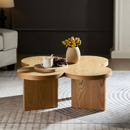 Nesting Coffee Table Set of 2 for Living Room, Couch/Bedroom Side, Butterfly Shaped Unique Cute, 31.49" Wood Irregular Fun Center Table for Small Space - Oak - color: 31.5"&31.5"-oak
