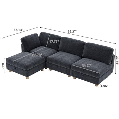 KEIKI 4 Seat Modular Convertible Sofa with Storage Seats, Multifunctional Folding Fabric Sectional Couch with Removable Covers, Modern Sleeper Sofa for Movie Nights, Living Room - size: 4-Seater