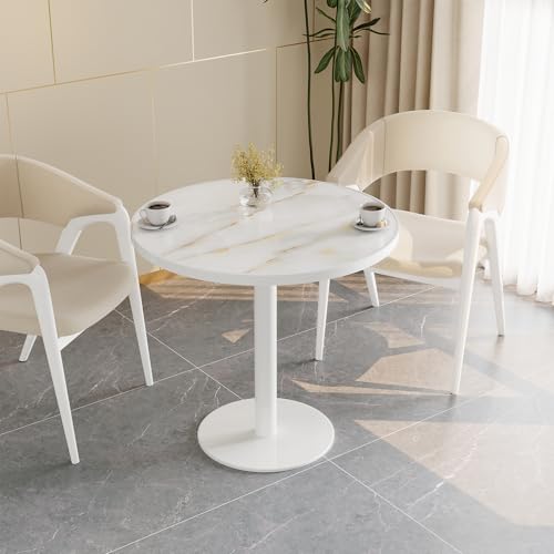 31.5'' Tulip Table, Round Dining Table with Glossy Sintered Stone Tabletop | White Aluminum Alloy Edge & Pedestal, Small Bistro Table for Dining Room/Café/Small Spaces/Restaurant (Crystal Onyx) - color: Crystal Onyx (White Edge), size: Round