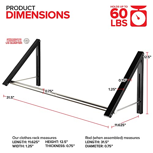 Double Foldable Clothing Rack w/ Extension Rod, Wall-Mounted Retractable Clothes Hanger for Laundry Dryer Room, Hanging Drying Rod, Small Collapsible Folding Garment Racks, Dorm Accessories (Black) - color: Black