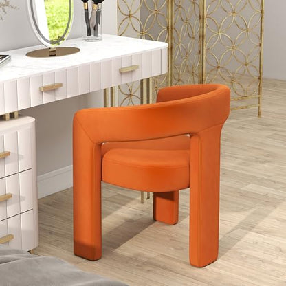 HNY Modern Velvet Barrel Single Dining Chair, Orange | Upholstered Accent Armchair With Wide Seat Stylish Design For Living Room Bedroom Vanity And Small Spaces - color: Orange Velvet