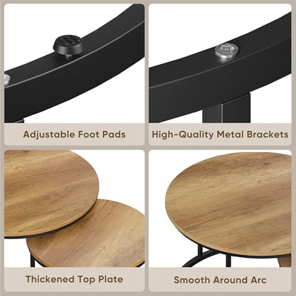 Smuxee Nesting Coffee Table Set of 2, 27.6" Round Coffee Table Wood Grain Top with Adjustable Non-Slip Feet, Industrial End Table Side Tables for Living Room Bedroom Balcony Yard - color: Brown, size: 27.6"W