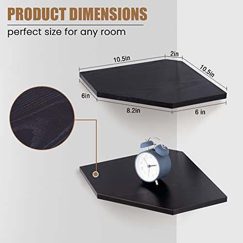 Fun Memories Corner Shelf Wall Mount, Floating Corner Shelves, Set of 4 Corner Wall Shelf Organizer, Rustic Wood Wall Storage Display Shelves for Living Room Bedroom Bathroom Kitchen, Classic Black - color: Black, size: 10.5" x 10.5", Set of 4