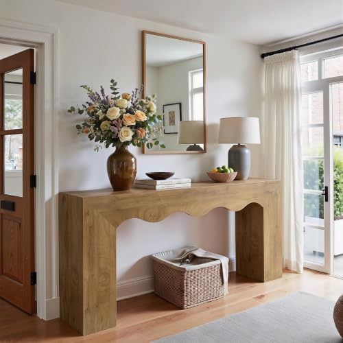 Tribesigns 63" Farmhouse Console Table, Wooden Couch Table Behind Sofa with Storage, Long Entryway Sofa Station, Narrow Console Stand with Base, Hallway Stand for Entryway (1, Light Brown) - color: Light Brown