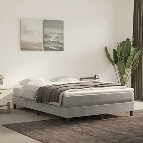Queen Size Upholstered Bed Frame, Modern Velvet Platform Bed with 9.8 Inch Clearance, Sturdy Engineered Wood Base, Light Gray - color: Light Gray, size: Queen & 9.8"