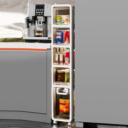 5-Tier Slim Bathroom Storage Cabinet,Narrow Floor Cabinets with Drawers and Wheels,Rolling Narrow Organizer for Small Spaces,Kitchen,Laundry,7.9”W - size: 5-Tier-7.9”W