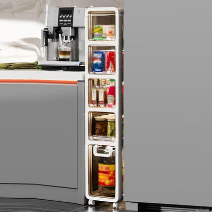 5-Tier Slim Bathroom Storage Cabinet,Narrow Floor Cabinets with Drawers and Wheels,Rolling Narrow Organizer for Small Spaces,Kitchen,Laundry,7.9”W - size: 5-Tier-7.9”W
