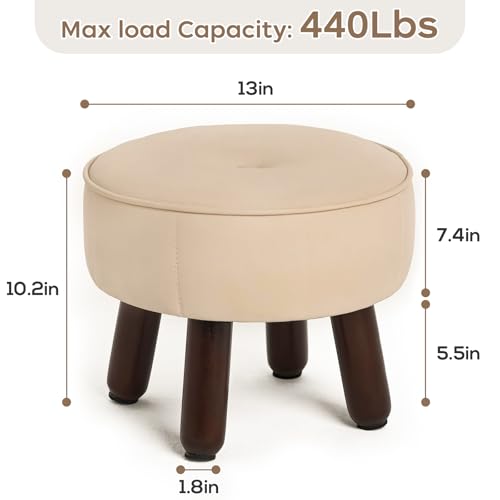 oakvivo 13in Small Foot Stool Ottoman,Round Faux Leather Footrest for Couch | Under Desk Pouf Footstool Foot Rest with Non-Skid Rubber Legs for Ling Room, Bedroom, 13''L x 13''W x 10.2''H, Beige - color: Beige