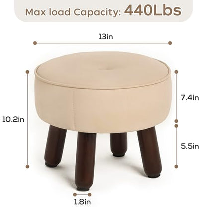 oakvivo 13in Small Foot Stool Ottoman,Round Faux Leather Footrest for Couch | Under Desk Pouf Footstool Foot Rest with Non-Skid Rubber Legs for Ling Room, Bedroom, 13''L x 13''W x 10.2''H, Beige - color: Beige