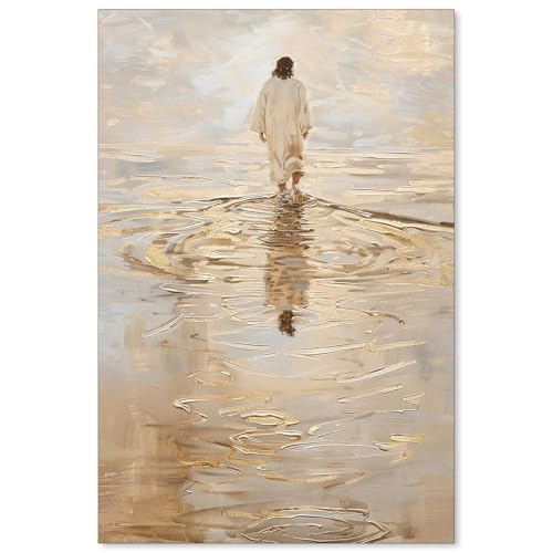NLIEOPDA Jesus Christ Walking On Water Wall Art Religious Christian Canvas Poster Vintage Modern Jesus Oil Painting for Bed Living Room Church Wall Decor 16X24 inch Unframed - color: Christian2-Unframed, size: 24"L x 16"W