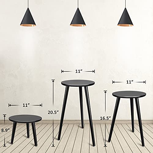 Indoor Plant Stand, Modern Plant Table 16.5" Tall Wood Mid Century Flower Holder Small Round Side End Table - color: Black, size: 16.5"