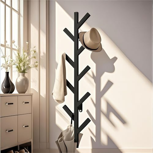 Prywot Vertical Hat Rack, Metal Coat Rack Wall Mounted, Black, 37.8" | 9 Hooks, Space-saving wall-mounted design, for Hats, Jackets, Coats, and Bags - Suitable for Entryways and Bedrooms - color: Black