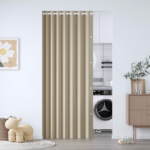 Full Blackout Memory Trained Pleated Curtains with Magnetic Closure, 72 Inch Length Curtain Thermal Insulated for Meetingroom/Patio Door/Theater/Living Room, 1 Panel, W45 x L72, Tan - color: Tan, size: 45"W x 72"L (Pack of 1)
