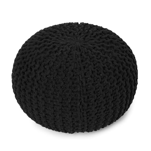 · REDEARTH · Round Pouf Ottoman - Hand Knitted Boho Poof Footrest- Black | 100% Cotton, 19.5"x19.5"x14"; Doubles as Footstool, Foot Rest; Great for Living Room, Bedroom, Nursery, Patio, Dorm, Lounge - color: Black, size: 19.5"D x 19.5"W x 14"H